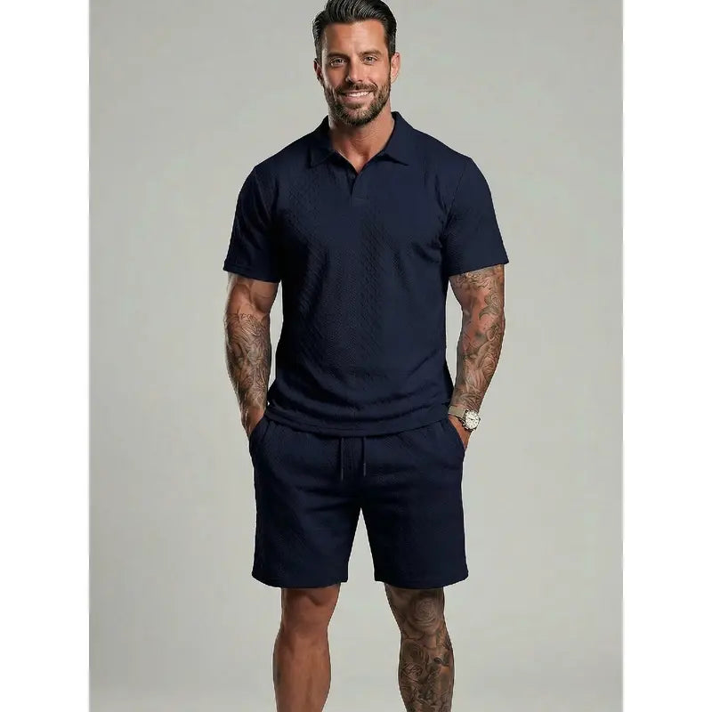 Men's Solid Polo Shirt Two-piece