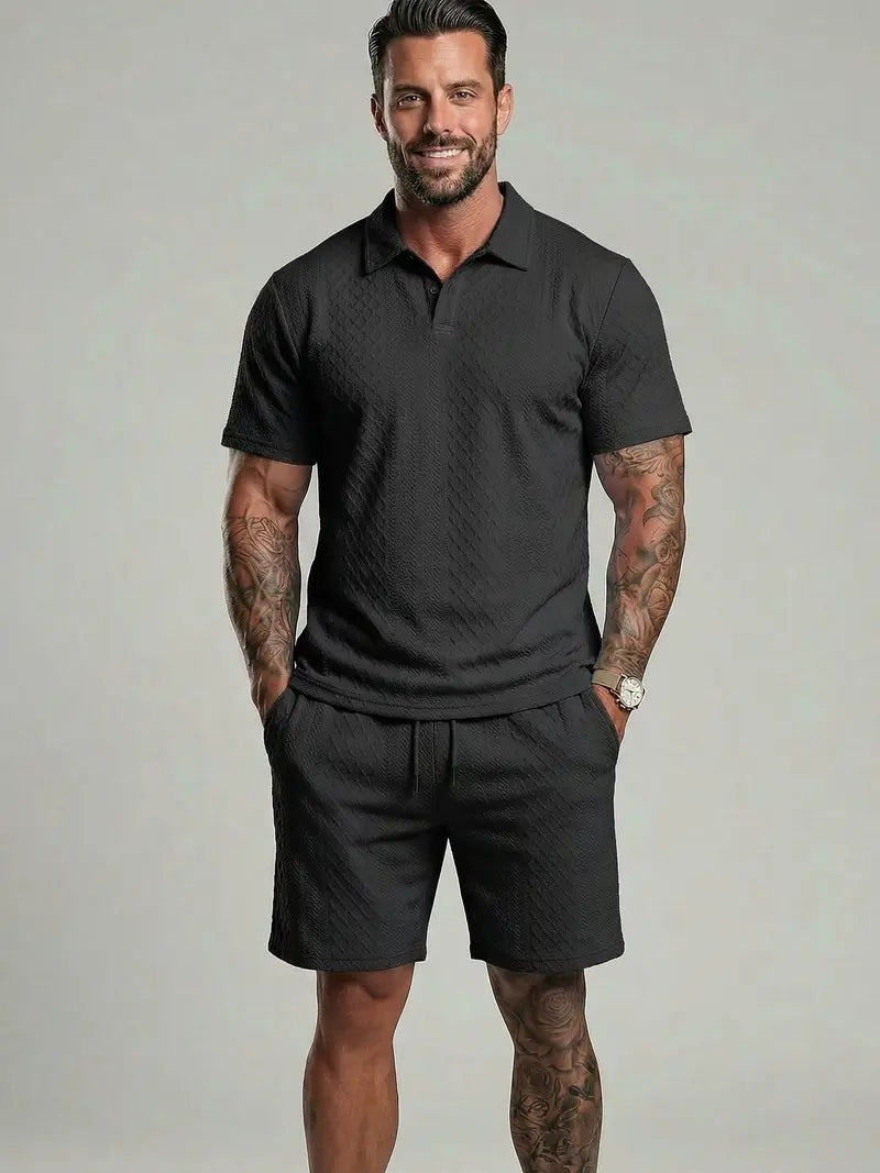 Men's Solid Polo Shirt Two-piece